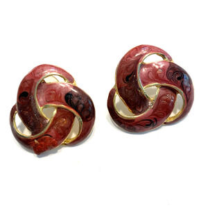 Vintage 1980’s Pierced Earrings Chunky Boss Lady Swirl Enamel Goldtone Pink Rose
